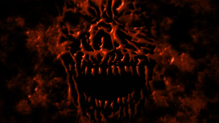 Red evil shabby head illustration. Genre of horror. Scary monster face