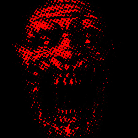 Abstraction zombie face on black background. Red color. Illustration in horror genre. Scary monster character face.の写真素材