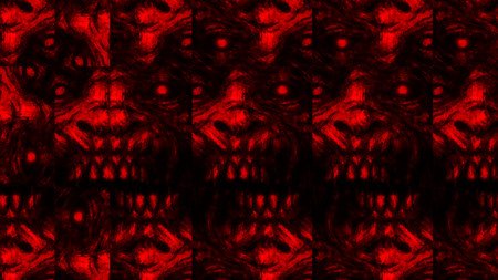 Scary zombie face pattern on black background. Illustration in horror genre. Abstraction monster...