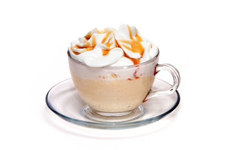 Coffe cocktail with caramel in glass cupの写真素材