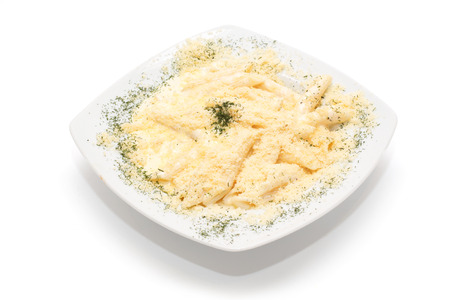 Quattro Formaggi Penne on the plateの写真素材