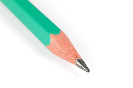 Macro shot of green pencil isolated on white backgroundの写真素材