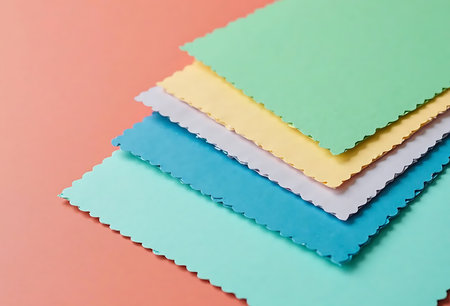Colored sheets of paper on a pink background. Place for text.