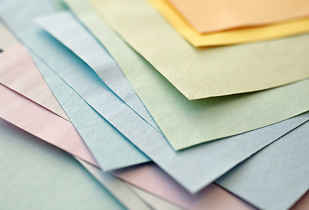 Colorful sticky notes on a gray background. Close-up.