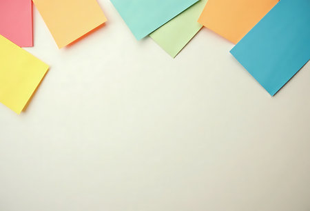 colorful sticky notes on white background with copy space for text.