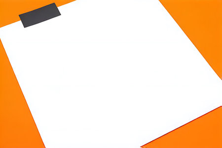 Blank white paper sheet on orange background with space for text.