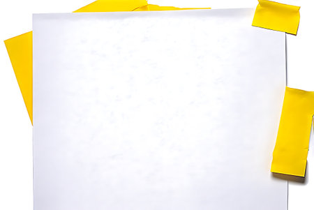 Blank paper with yellow tape on white background, 3d renderの写真素材