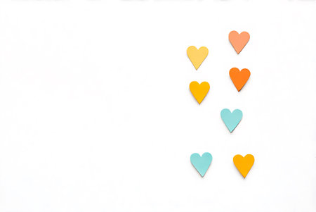 Colorful paper hearts on white background, valentines day conceptの写真素材