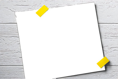 White paper sheet on white wooden background with yellow sticky notes. Top view