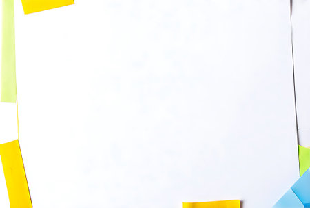 white paper with colorful ribbons on white background, space for text