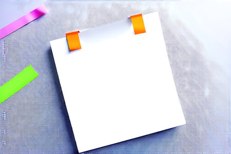 Blank paper on a blue background with orange and blue ribbons