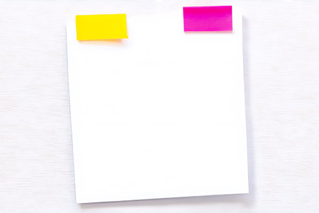 Blank note paper with colorful sticky notes on the white background.