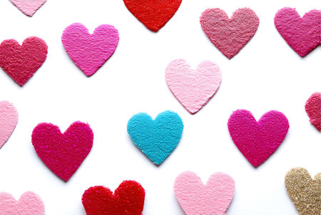 Colorful hearts on a white background, valentine's day
