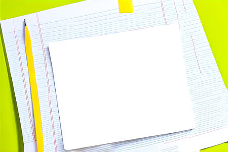 notebook and pencil on the green background with copy space for text
