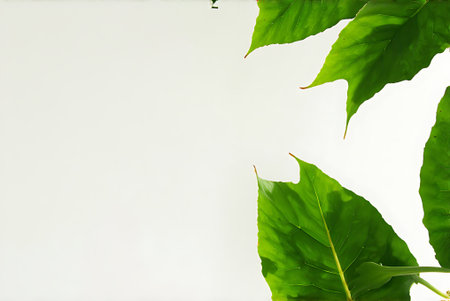 Green leaves on a white background with copy space for your text.