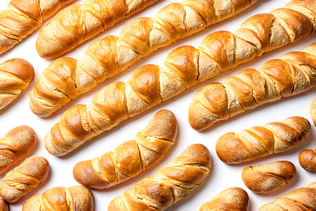 Croissants on a white background. Top view. Flat lay.