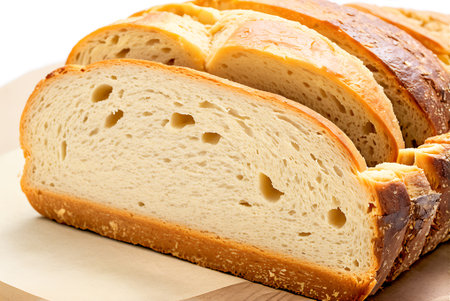 Sliced loaf of bread on wooden board. Shallow dof.