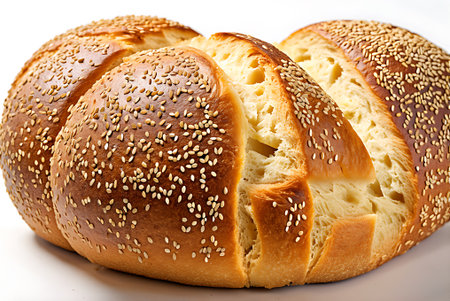 loaf of bread with sesame seeds on a white background.