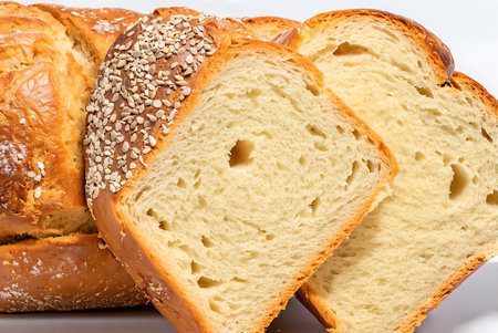 Bread with sesame and sesame seeds on a white background