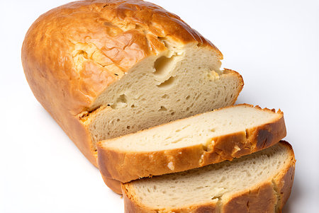 loaf of bread on a white background, closeup of photo