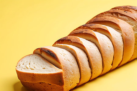 sliced bread on a yellow background, closeup of photo
