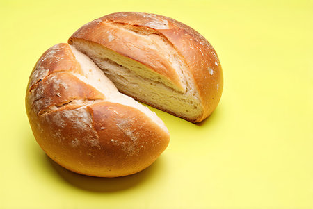 Bread on a yellow background, close-up, top view