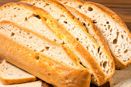 Sliced bread on wooden background. Close-up photo.