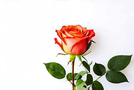 Beautiful red rose on a white background. Place for text.の写真素材