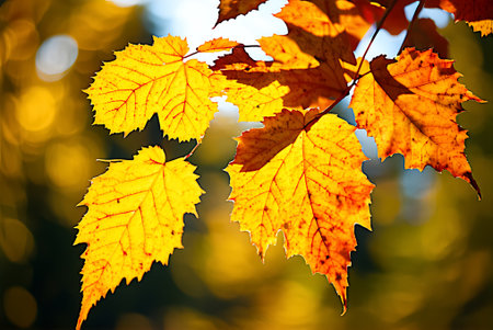 Autumn leaves on a sunny day. Shallow depth of field.