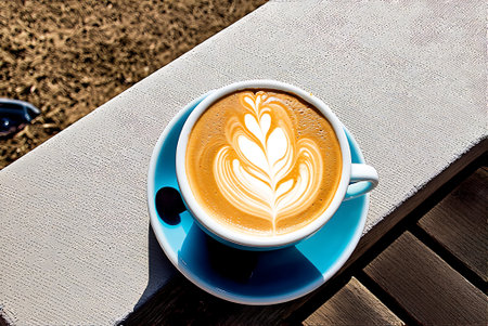 Cup of cappuccino with latte art on table