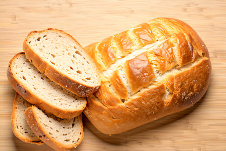 Sliced loaf of bread on a wooden board. Toned.