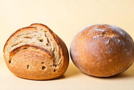 Freshly baked bread on a yellow background. Close-up.