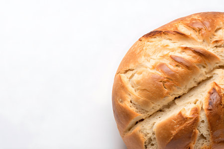 Freshly baked bread on a white background. Selective focus.