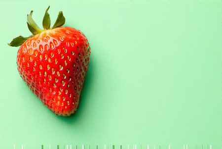 Strawberry on a green background with copy space for text.の写真素材