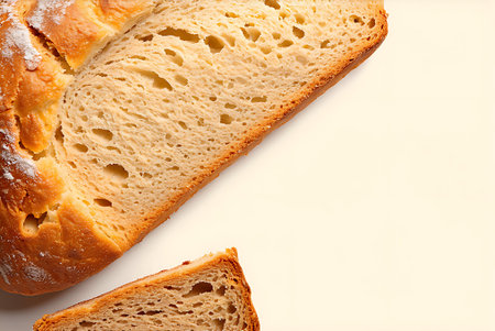 Freshly baked loaf of bread on a white background with copy space