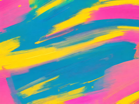 abstract background with brush strokes of different colors in blue, yellow and pink