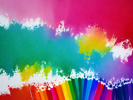 Colorful rainbow paint on a grunge paper background, close upの写真素材