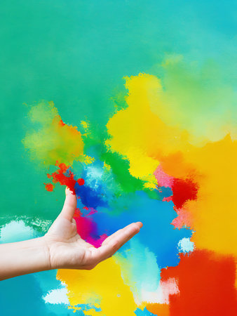 Abstract background with multi-colored paint splatterの写真素材