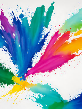 Abstract watercolor background with splashes and blots in rainbow colorsの写真素材