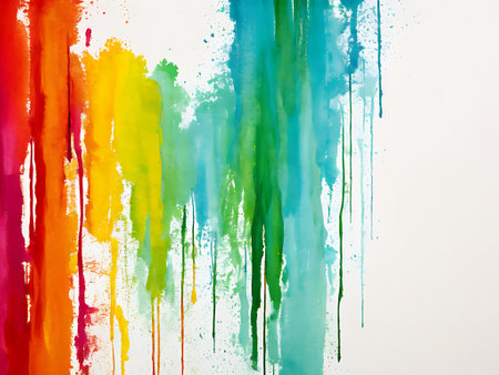 Abstract watercolor background with splashes and blots in rainbow colorsの写真素材