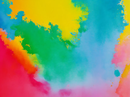 Abstract watercolor background with splashes and blots in rainbow colorsの写真素材