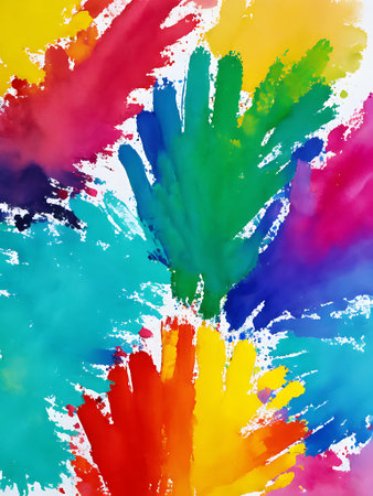 Abstract watercolor background with splashes and blots in rainbow colors