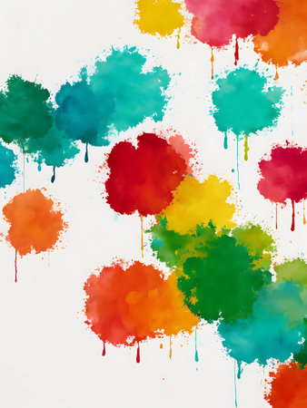 Abstract watercolor background with splashes and blots in rainbow colorsの写真素材
