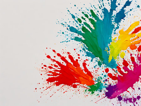 Abstract watercolor background with splashes and blots in rainbow colorsの写真素材