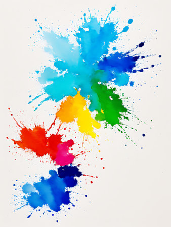Abstract watercolor background with splashes and blots in rainbow colorsの写真素材