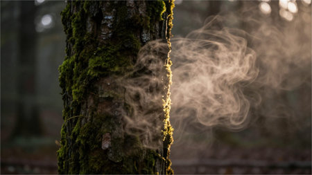 Moss on the trunk of a tree in the forest in autumn