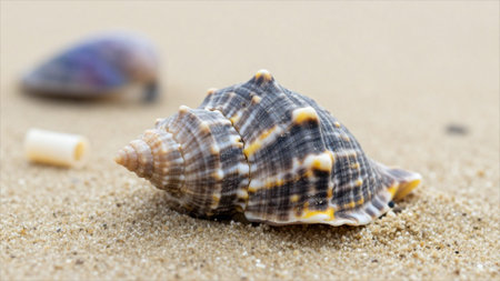 Seashells on the sand. Close-up image.