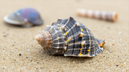 Seashells on the sand, close-up, macro