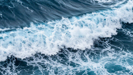 Ocean waves background. Top view of sea water with foam. Nature background