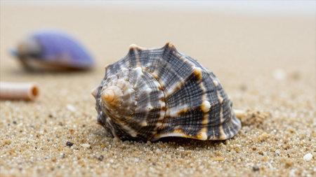 Seashells on the sandy beach. Selective focus.